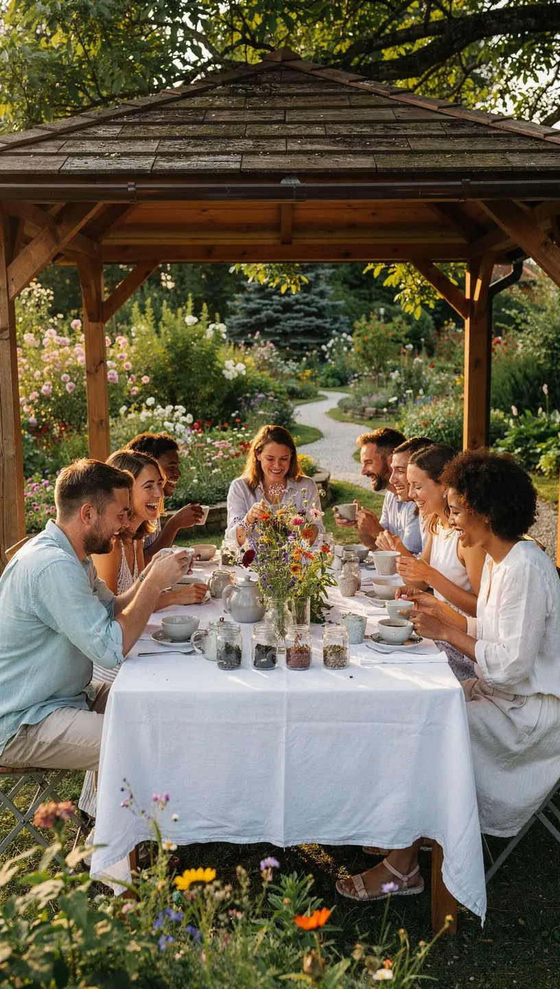 Relaxujúca scenéria s horúcim čajom a sviečkami na pozadí prírodného prostredia.