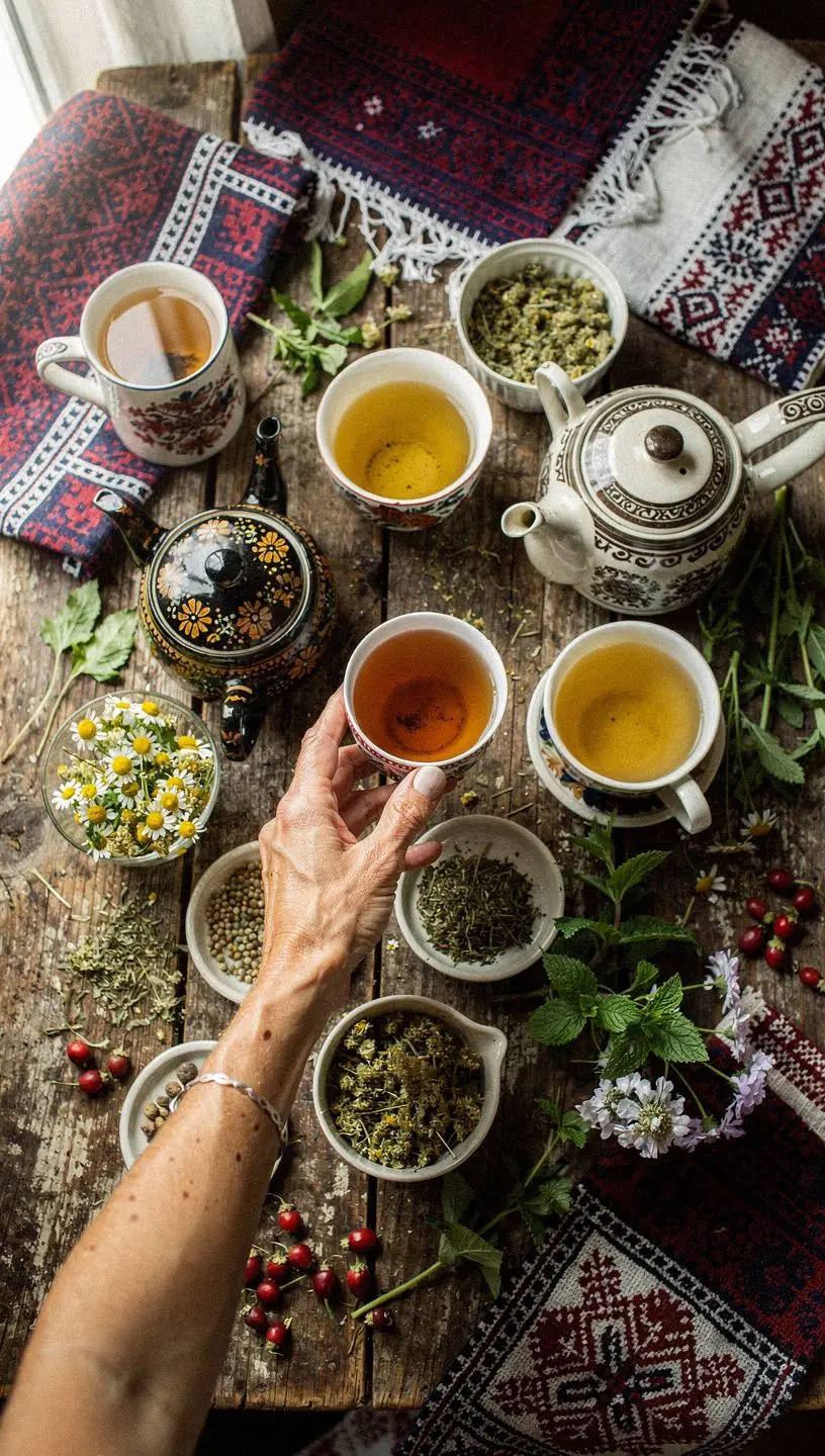 Rodina sa spoločne teší z bylinkového čaju počas pokojného večera.