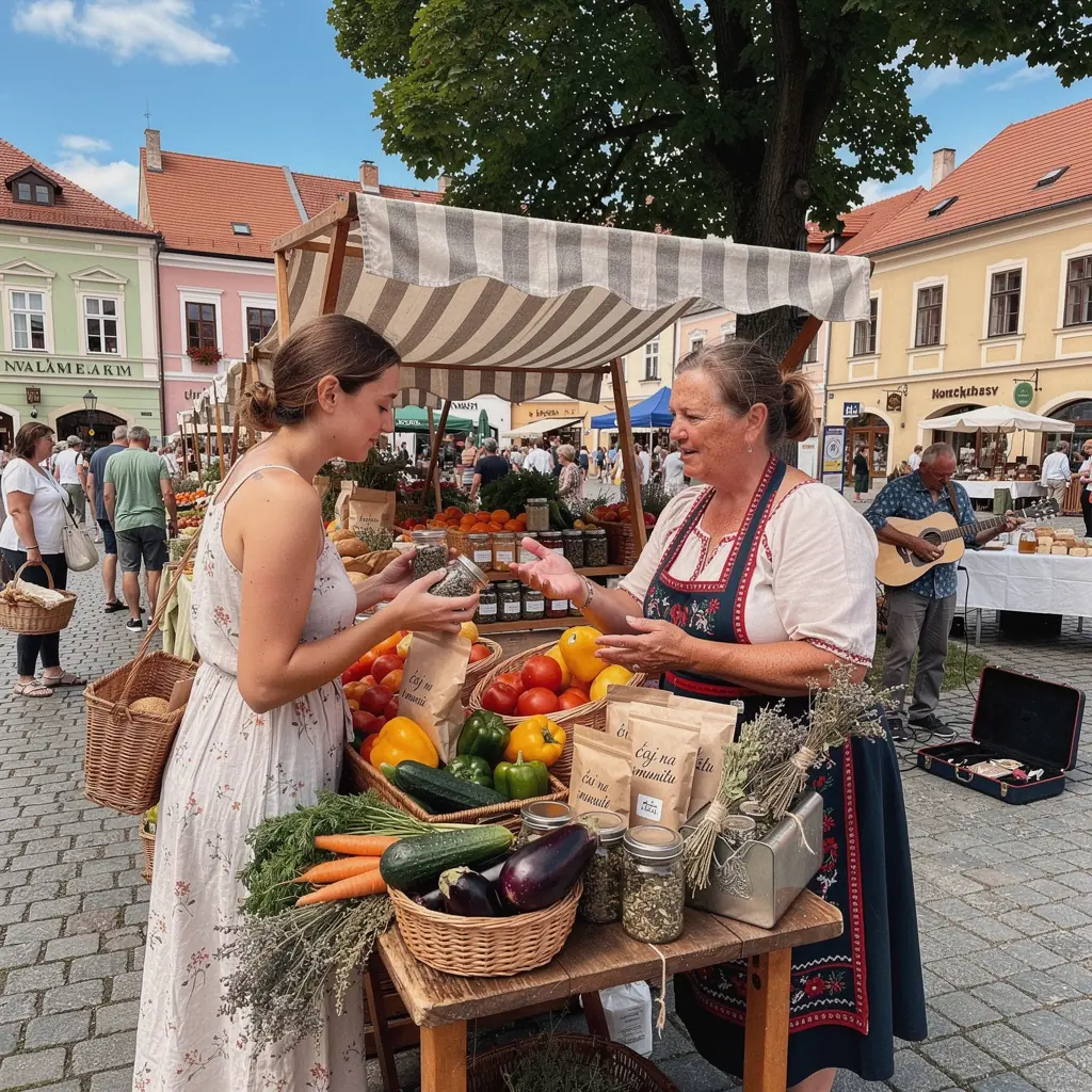 Zelený čaj s bylinkami servírovaný v útulnej šálke na drevenom stole.